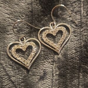 Silver Heart Crystal Drop Earrings - Women Jewelry